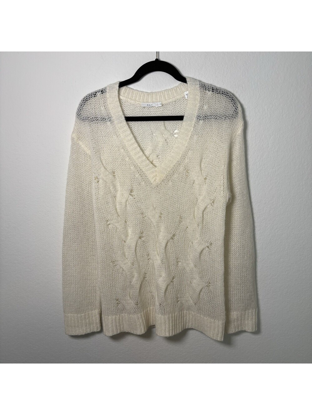 A.L.C. Merino Wool Alpaca Knit Ivory Sweater Lightweight Size M Quiet Luxury EUC